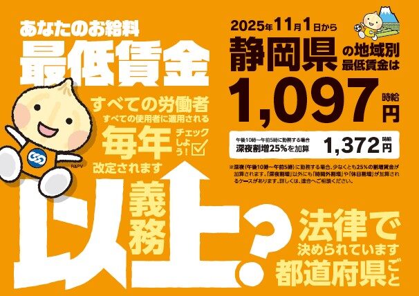 静岡県の最低賃金は？？